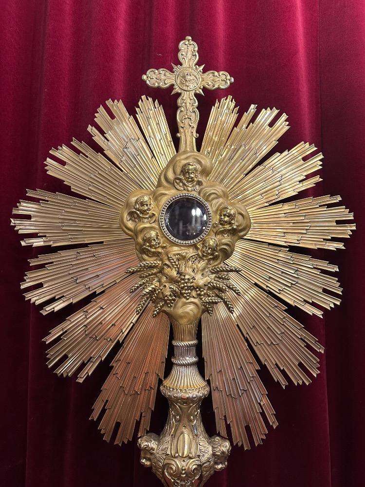 1 Baroque - Style Full Silver Exceptional Large Monstrance Height : 121 Cm ! Weight: 5.15 Kgs !