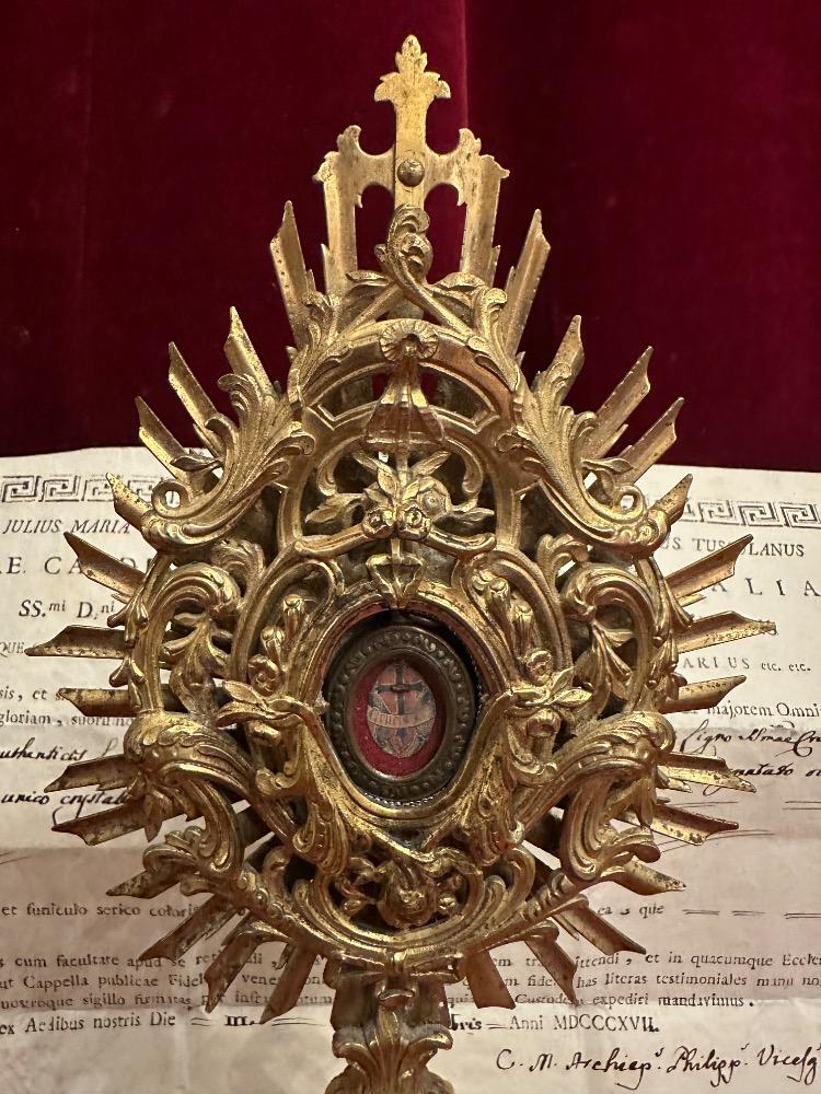 1 Baroque - Style Reliquary - Relic True Cross With Document