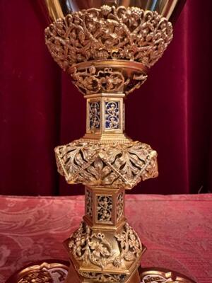 Chalice Absolute Perfect Condition ! style Gothic - Style en Full - Silver Gilt / Enamel , Belgium  19 th century ( Anno 1885 )