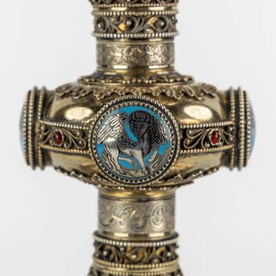 Chalice With Original Paten & Spoon. style Gothic - Style en Full - Silver / Enamel / Silver Marks Present, Germany 19 th century