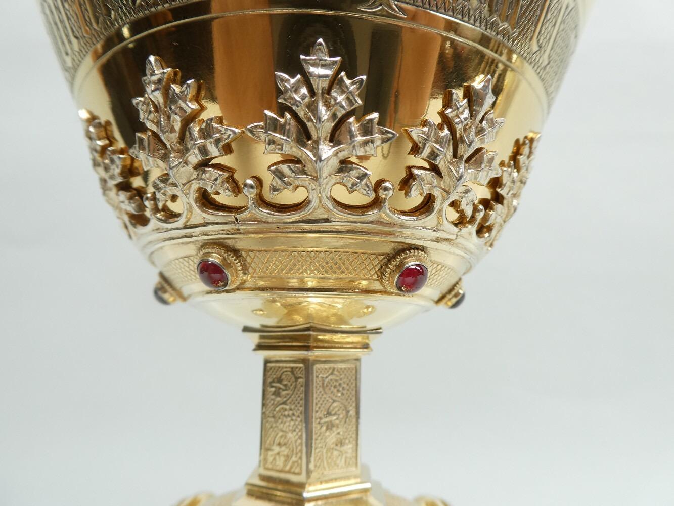 1 Gothic - Style Exceptional Chalice By Jean - Baptiste Van Damme - Bruges - Belgium With Original Paten, Spoon And Case