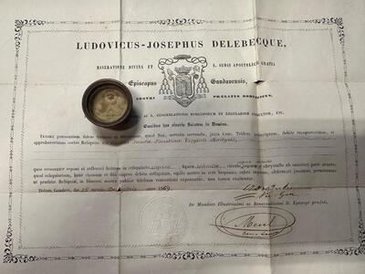 1  Reliquary - Relic Ex Ossibus St. Anna Galeria Faustina Italy. Second Century After Christ. With Original Document