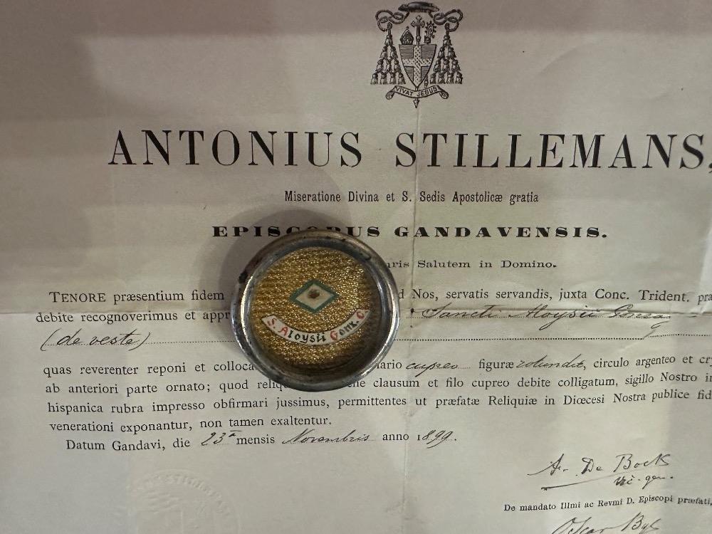 1  Reliquary - Relic Ex Veste St. Aloysius Of Gonzaga With Document