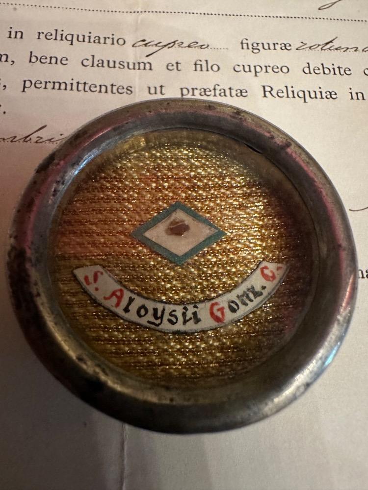 1  Reliquary - Relic Ex Veste St. Aloysius Of Gonzaga With Document