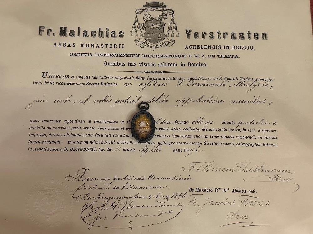 1  Reliquary - Relic First - Class Relic Ex Ossibus St. Fortunata Martyr With Document