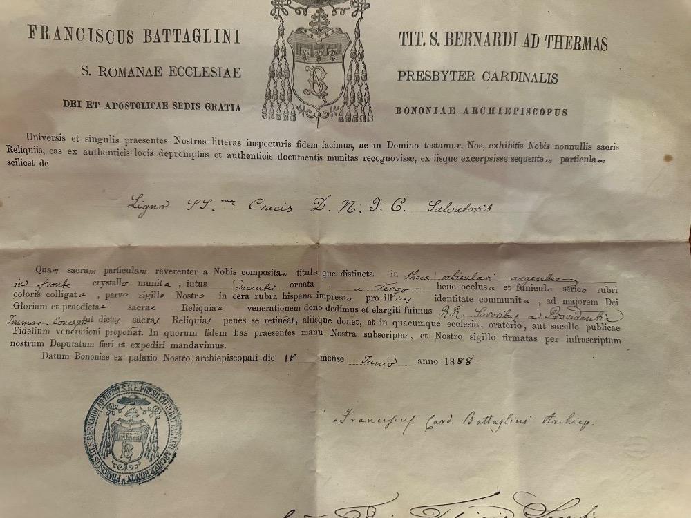 1  Reliquary - Relic True Cross With Document