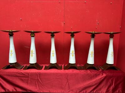 6 art - deco Matching Candle Holders Hand Painted Symbols High Quality Glazed