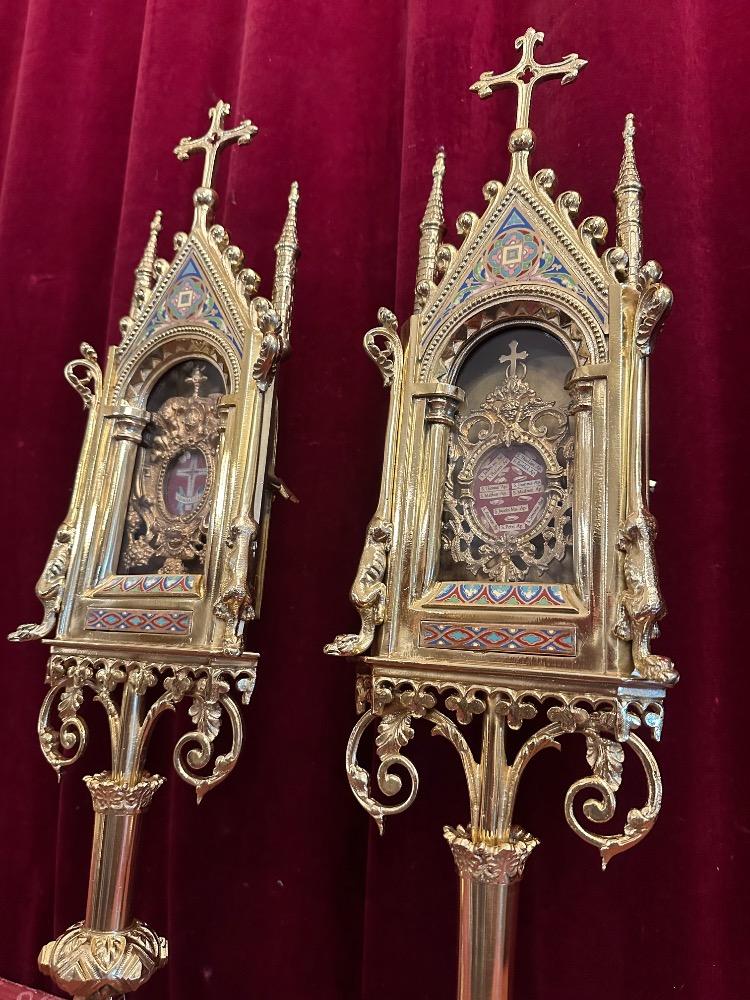 Matching Pair Romanesque - Gothic - Style Reliquaries Relics Of The 12 Apostles & True Cross