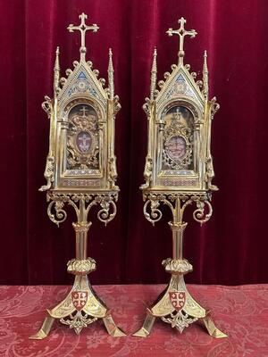 Matching Pair Romanesque - Gothic - Style Reliquaries Relics Of The 12 Apostles & True Cross