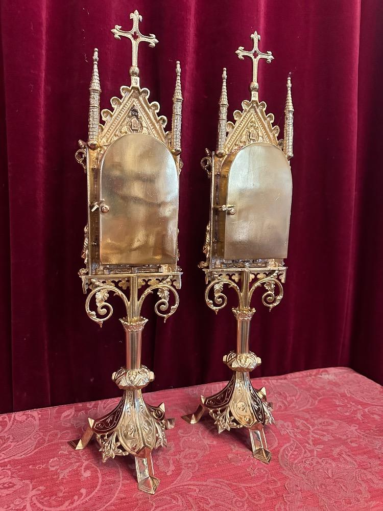 Matching Pair Romanesque - Gothic - Style Reliquaries Relics Of The 12 Apostles & True Cross