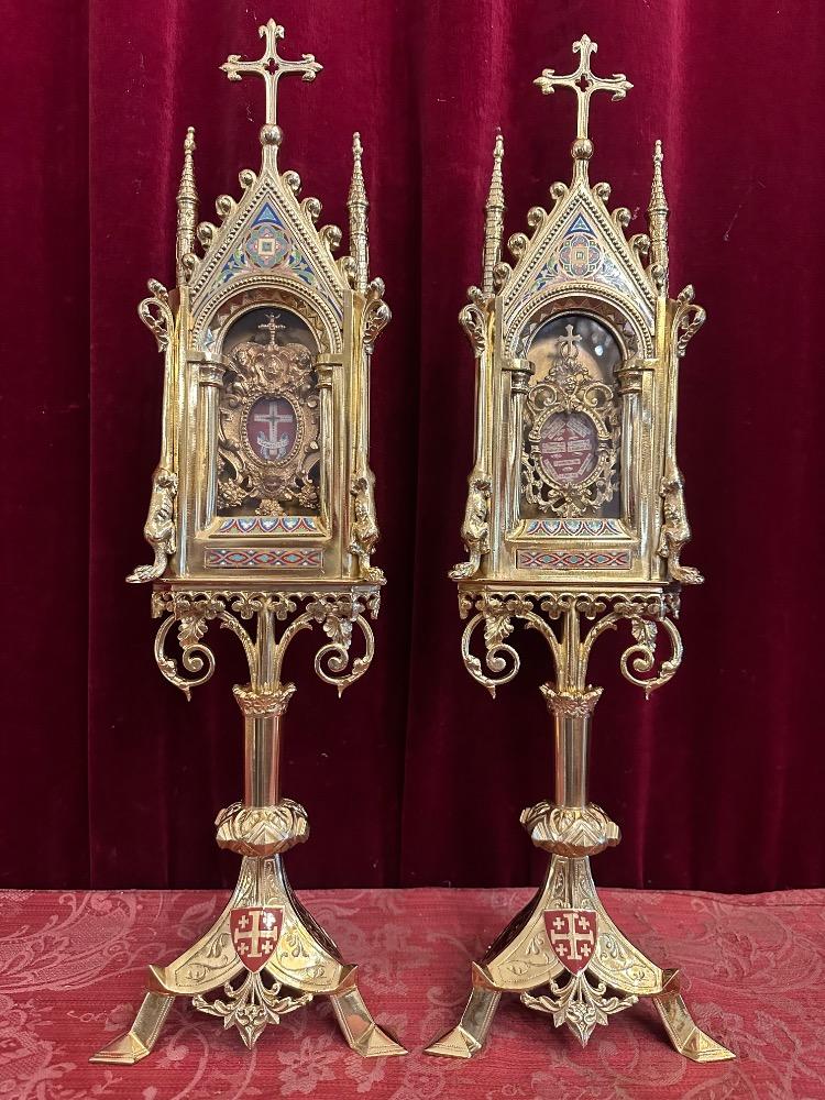 Matching Pair Romanesque - Gothic - Style Reliquaries Relics Of The 12 Apostles & True Cross