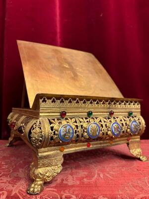 Adjustable Missal Stand en Brass / Gilt / Enamel / Stones, France 19 th century ( Anno 1875 )