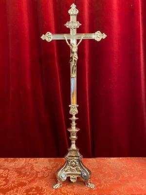 Altar - Cross en Brass / Bronze / Silver Plated Polished and Varnished, France 19 th century