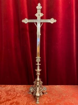 Altar - Cross en Brass / Bronze / Silver Plated Polished and Varnished, France 19 th century