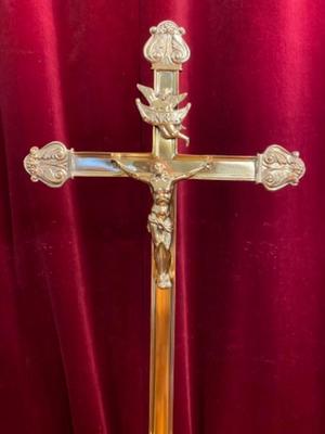 Altar - Cross en Brass Bronze / Polished and Varnished, France 19 th century