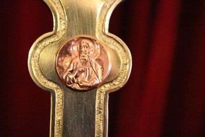 Altar - Cross en Brass / Bronze / Stones Polished and Varnished, France 19th century ( anno 1875 )