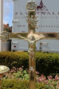 Altar Set Height Cross 71 Cm. en Brass / Bronze, Belgium 19th century