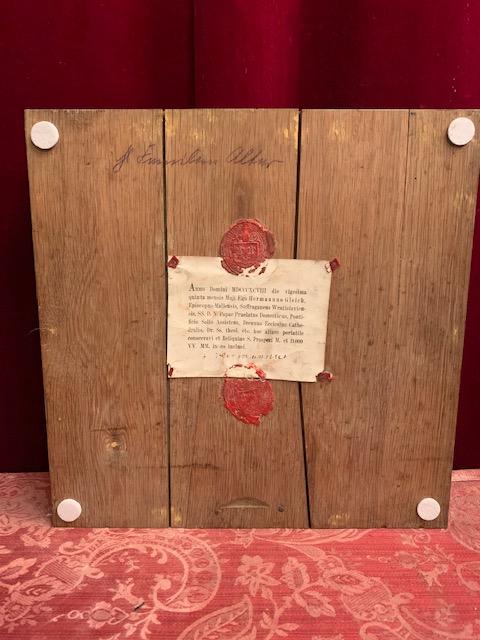 1  Altar Stone With Relics & Original Documentation Sealed En Oak Wood / Stone