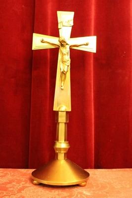 Altar - Cross High Quality style ART - DECO en Bronze - Brass - Gilt, Belgium 20th century ( anno 1950 )