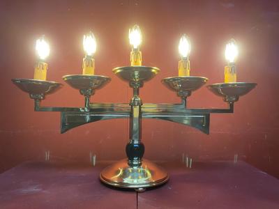 Candle Holder style ART - DECO en Ebony Wood / Brass / Polished / New Varnished / New Electra / Led Lights, Belgium 20th century (Anno 1930)