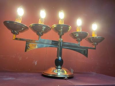 Candle Holder style ART - DECO en Ebony Wood / Brass / Polished / New Varnished / New Electra / Led Lights, Belgium 20th century (Anno 1930)