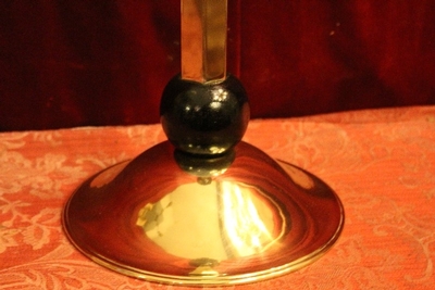 Candle Stick style ART - DECO en Brass / Bronze / Ebony wood / New Polished and Varnished, Belgium 20th century (Anno 1930)