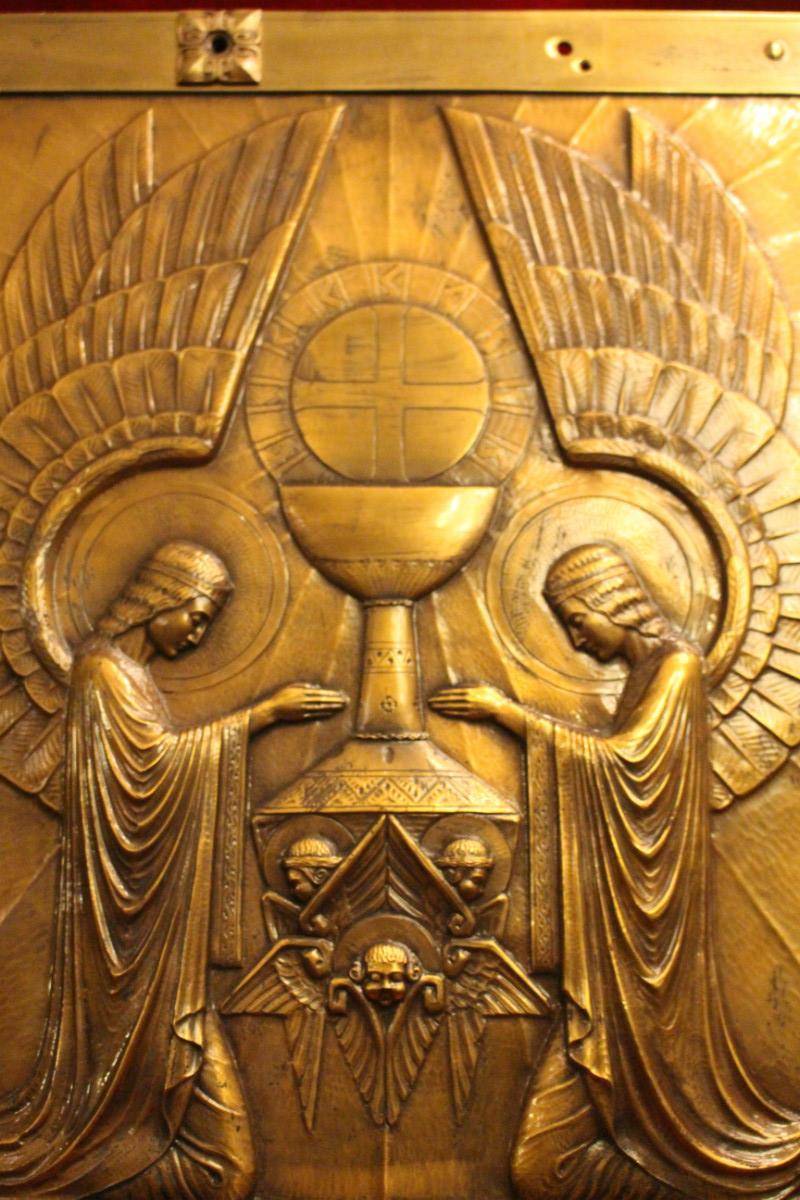 1 Art Nouveau Tabernacle-Door , Jugendstil – Art Nouveau , Brass , Hand-Hammered