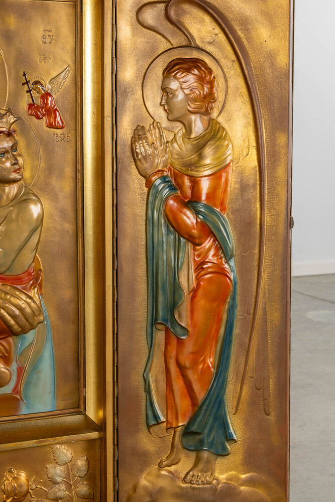 1 Art Nouveau  Triptych St. Mary With Child. Hand - Painted Imaginations