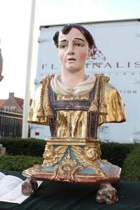 St. Laurentius Reliquary With Documents style barok en wood polychrome gilt, Belgium Flemish 17 th century