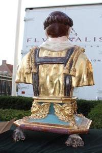 St. Laurentius Reliquary With Documents style barok en wood polychrome gilt, Belgium Flemish 17 th century