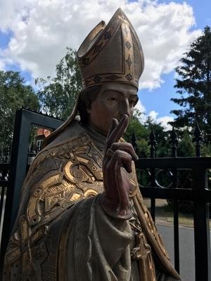 Bishop Statue  style Baroque en hand-carved wood polychrome, Belgium 18th century ( anno 1790 )