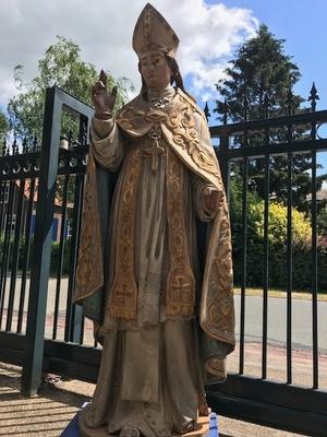 Bishop Statue  style Baroque en hand-carved wood polychrome, Belgium 18th century ( anno 1790 )