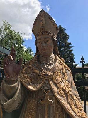 Bishop Statue  style Baroque en hand-carved wood polychrome, Belgium 18th century ( anno 1790 )