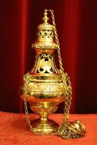 Censer style Baroque en Brass / Polished / New Varnished, Belgium 19th century