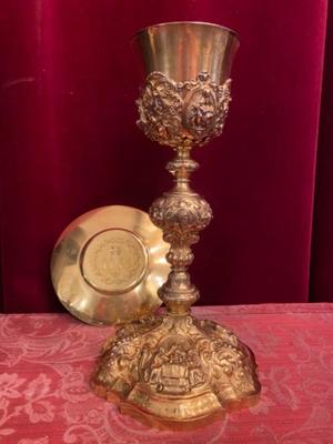 Chalice With Original Case And Paten style Baroque en Full Bronze Gilt, France 19 th century ( Anno 1875 )