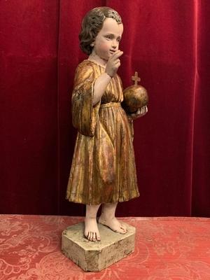 Child Jesus Statue style Baroque en hand-carved wood polychrome, Belgium 18 th century