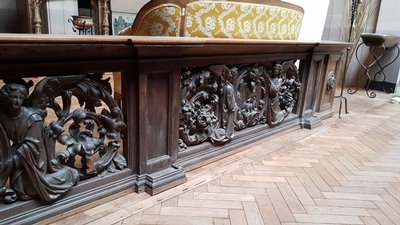 Communion Rail  style Baroque en hand-carved wood , Belgium 20th century