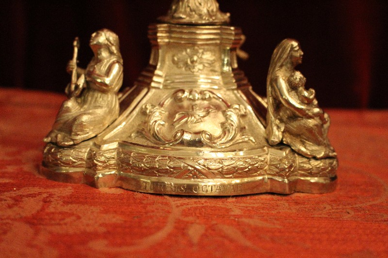 1 Baroque Exceptional Chalice With Paten And Original Case. Weight: 954 Gram.3  Silver Images As Nodus And Full Silver Imaginations Of Faith, Hope And Love On The Base.