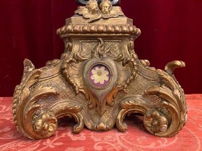 Exceptional Cross - Reliquary With Relic Of The True Cross.  style Baroque en Fully Hand - Carved Wood Polychrome Theca & Ornaments Full Silver 3 Silver Marks. Stones.  Originaly Sealed, Aalbeke Belgium 18th century  ( 1775 )