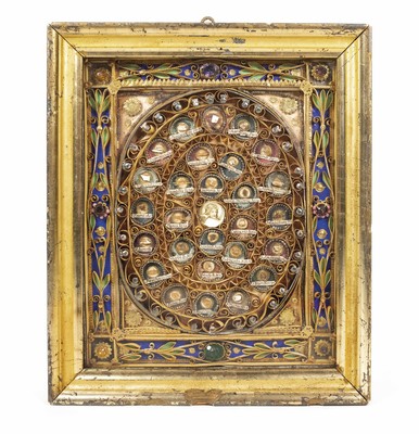 Exceptional Monastery - Work Reliquary Framed style Baroque en Timber Frame - Gilt / Glass , Austria 19th century ( anno 1825 )