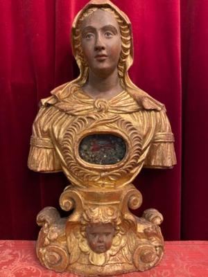 Exceptional Rare Large Reliquary  Bust. Relic S. Magdalena   style Baroque en hand-carved wood / Gilt, Southern Germany 17 th century ( Anno 1685 )