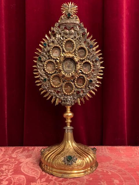 1 Baroque Exeptional Religuary Relic Of The True Cross Surrounded By Multiple Relics Each With Original Document