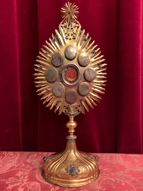1 Baroque Exeptional Religuary Relic Of The True Cross Surrounded By Multiple Relics Each With Original Document