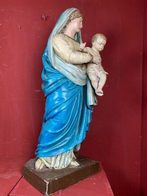 Madonna & Child style Baroque en Hand - Carved Wood Polychrome, France 18th century