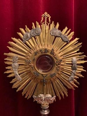 Monstrance Could Be Cleaned And Polished style Baroque en Brass / Bronze / Stones / Pearls, Belgium 19th century