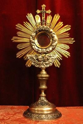 Monstrance With Original Lunula. style Baroque en Brass / Stones, Dutch 18 th century