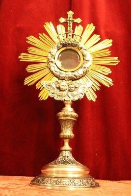 Monstrance With Original Lunula. style Baroque en Brass / Stones, Dutch 18 th century