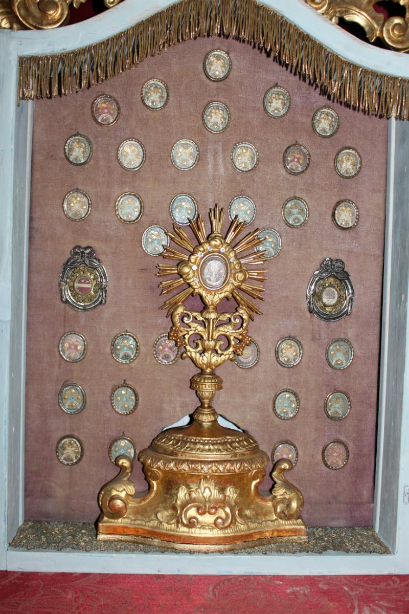 1 Baroque Museum - Worthy Ostensorium / Shrine / Reliquary Relic Of The True Cross. 36 Full Silver Theca S: 12 Apostles - 4 Fathers Of The Church.