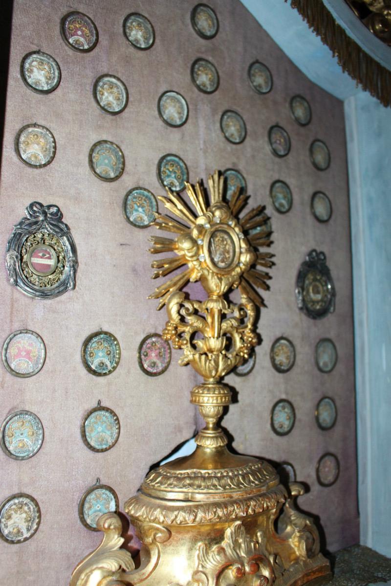 1 Baroque Museum - Worthy Ostensorium / Shrine / Reliquary Relic Of The True Cross. 36 Full Silver Theca S: 12 Apostles - 4 Fathers Of The Church.