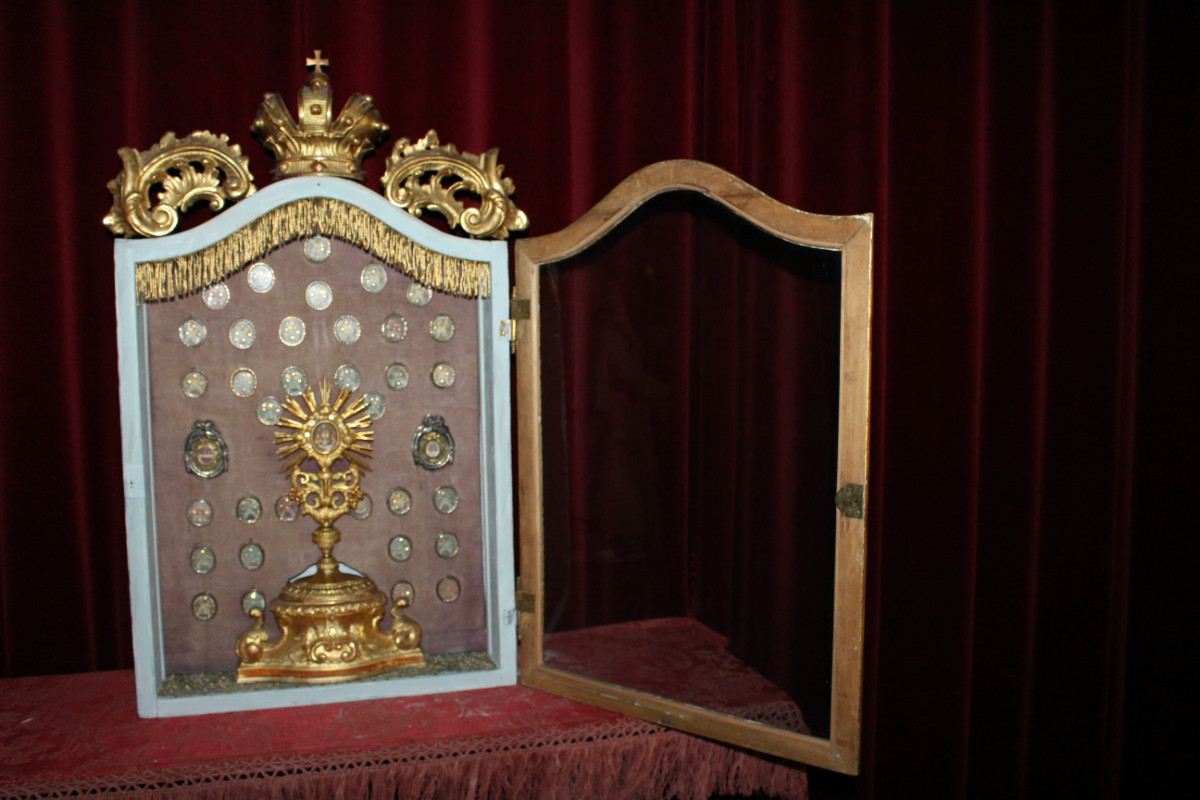 1 Baroque Museum - Worthy Ostensorium / Shrine / Reliquary Relic Of The True Cross. 36 Full Silver Theca S: 12 Apostles - 4 Fathers Of The Church.